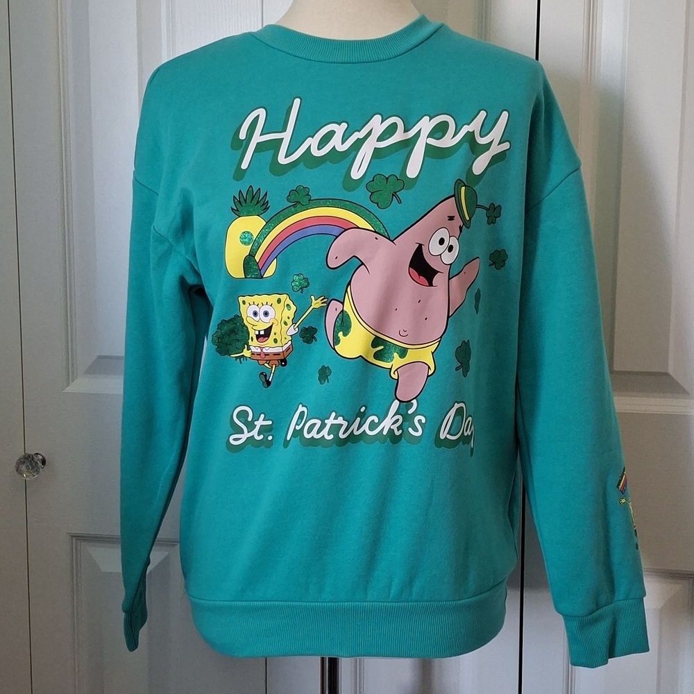 Licensed SpongeBob Squarepants Teal St. Patrick's Day Sweatshirt